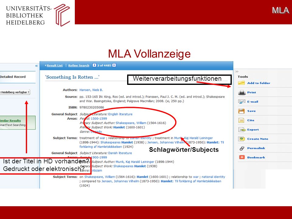 MLA MLA Vollanzeige Schlagwörter/Subjects Ist der Titel in HD vorhanden.