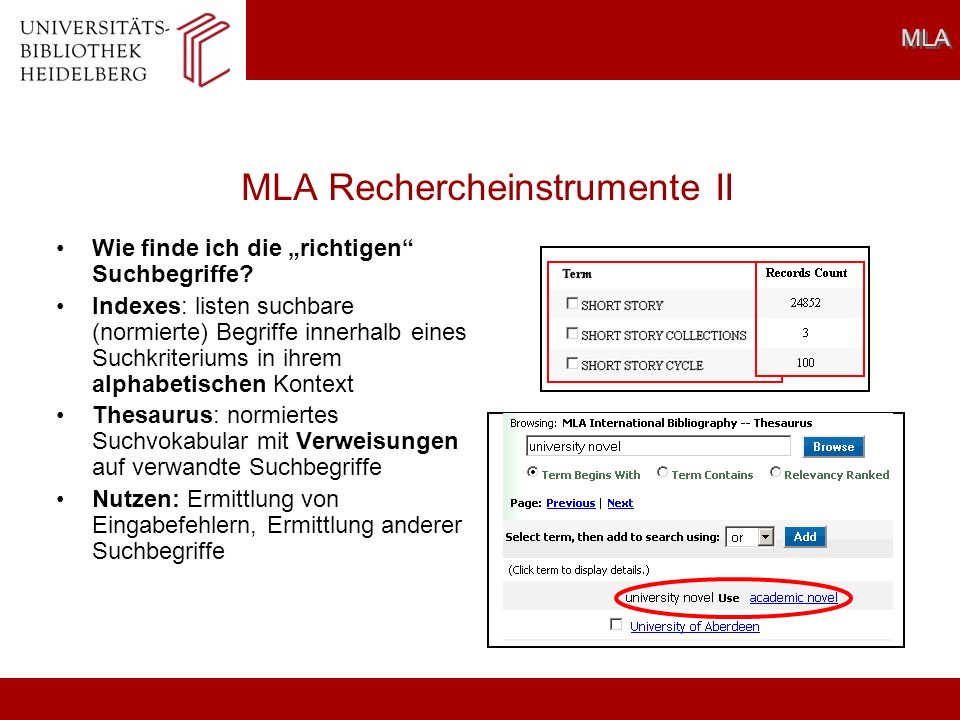 MLA Rechercheinstrumente II Wie finde ich die richtigen Suchbegriffe.