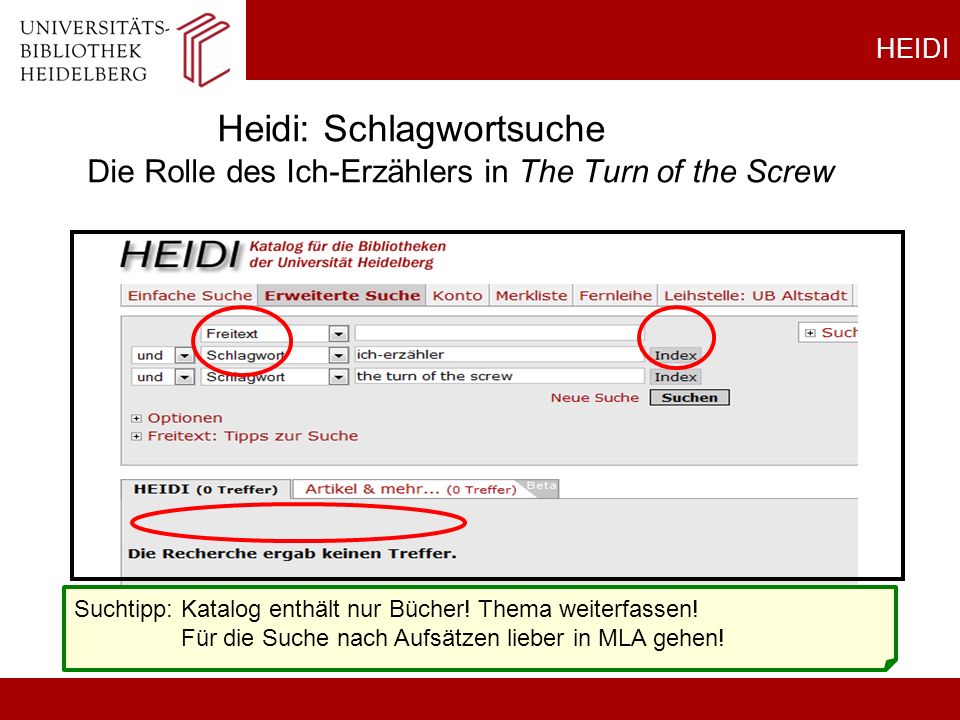 HEIDI Heidi: Schlagwortsuche Die Rolle des Ich-Erzählers in The Turn of the Screw Suchtipp: Katalog enthält nur Bücher.