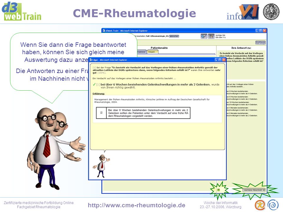 Zertifizierte medizinische Fortbildung Online Fachgebiet Rheumatologie Woche der Informatik , Würzburg CME-Rheumatologie Die Liste aller hinterlegten Artikel etc.