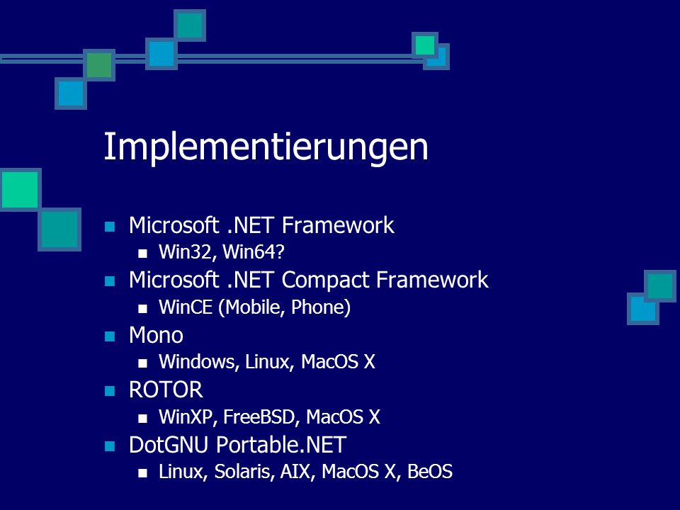 Implementierungen Microsoft.NET Framework Win32, Win64.