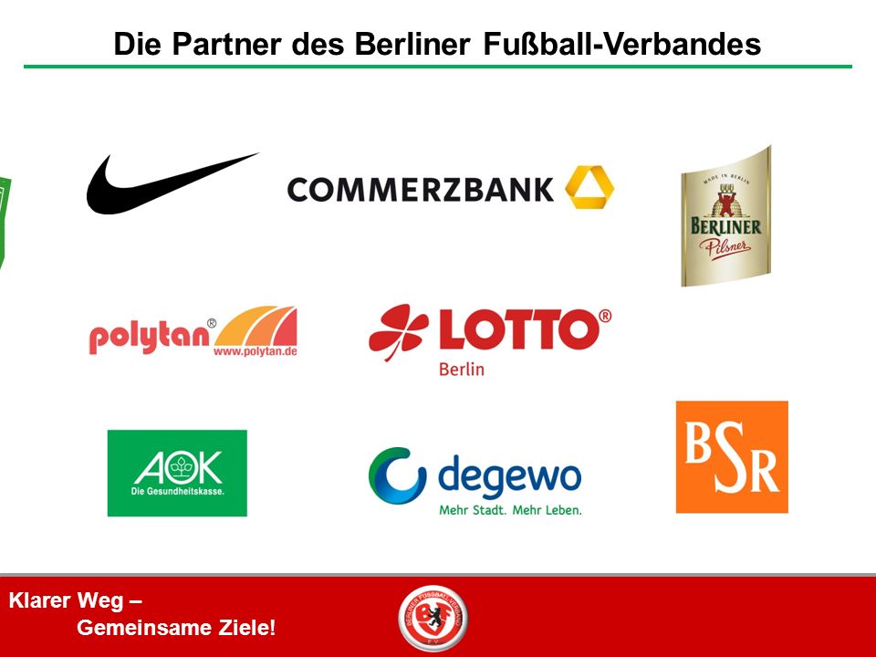 Klarer Weg – Gemeinsame Ziele! Die Partner des Berliner Fußball-Verbandes