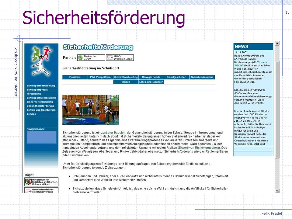 Felix Pradel Schulsport NRW im Internet 15 Sicherheitsförderung