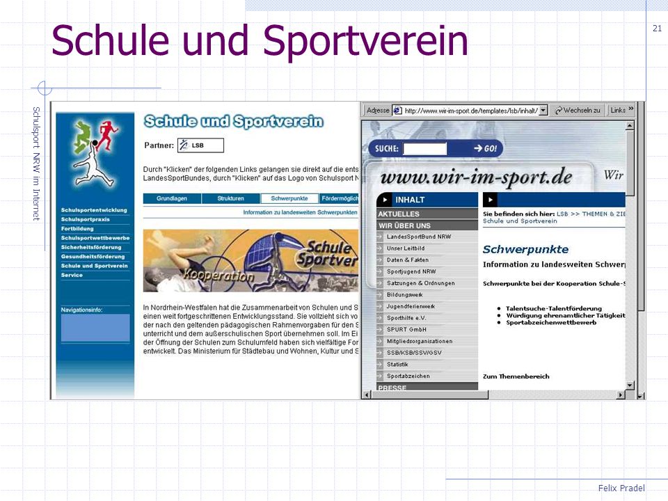Felix Pradel Schulsport NRW im Internet 21 Schule und Sportverein