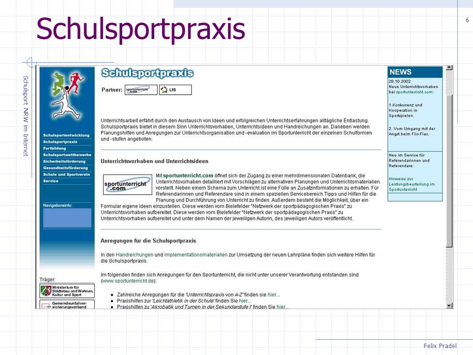 Felix Pradel Schulsport NRW im Internet 6 Schulsportpraxis
