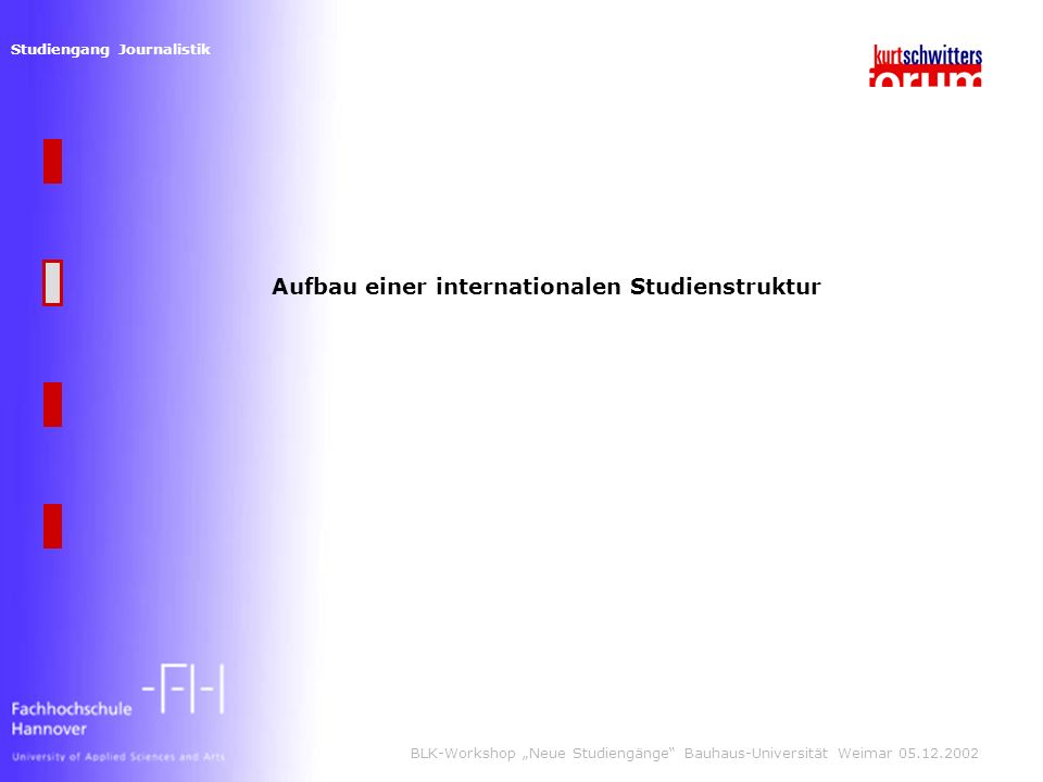 Studiengang Journalistik BLK-Workshop Neue Studiengänge Bauhaus-Universität Weimar Aufbau einer internationalen Studienstruktur
