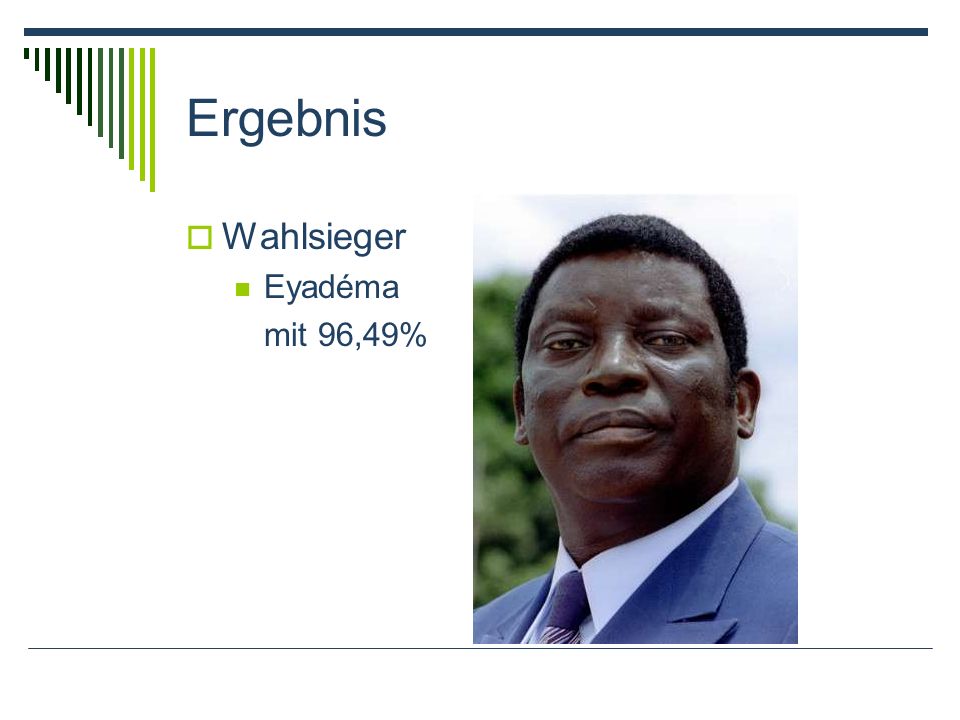 Ergebnis Wahlsieger Eyadéma mit 96,49%