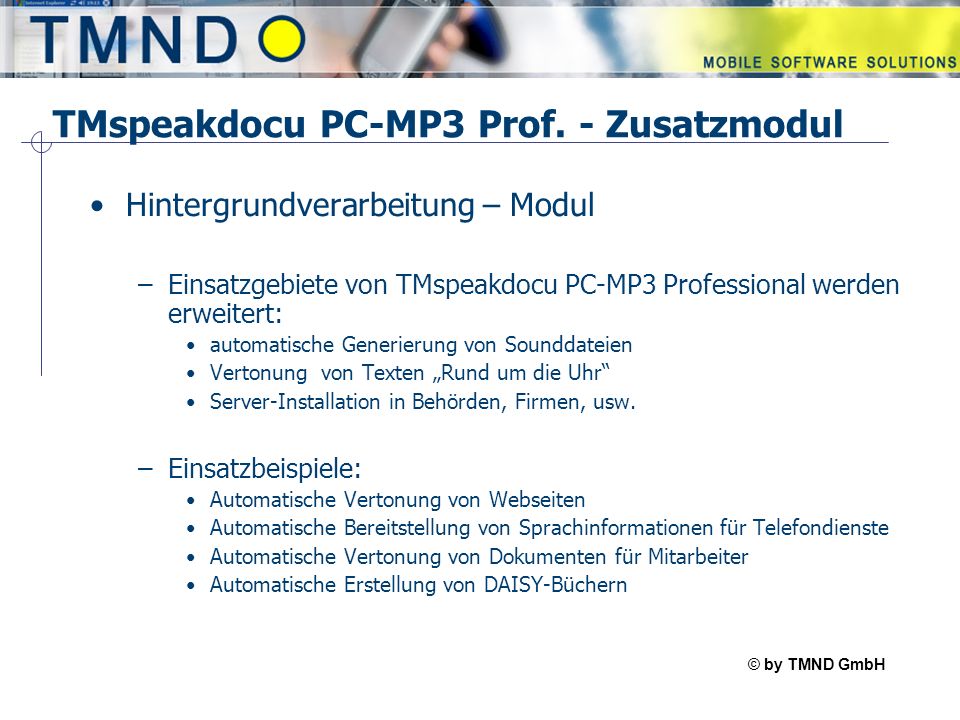 © by TMND GmbH TMspeak TMspeakdocu PC-MP3 Prof.