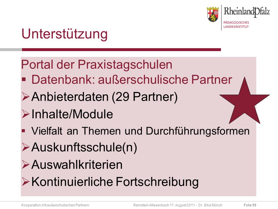 Folie 15Kooperation mit außerschulischen Partnern Ramstein-Miesenbach 17.