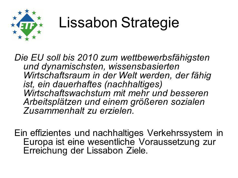 Lissabon Strategie Die EU soll bis 2010 zum wettbewerbsfähigsten und dynamischsten, wissensbasierten Wirtschaftsraum in der Welt werden, der fähig ist, ein dauerhaftes (nachhaltiges) Wirtschaftswachstum mit mehr und besseren Arbeitsplätzen und einem größeren sozialen Zusammenhalt zu erzielen.