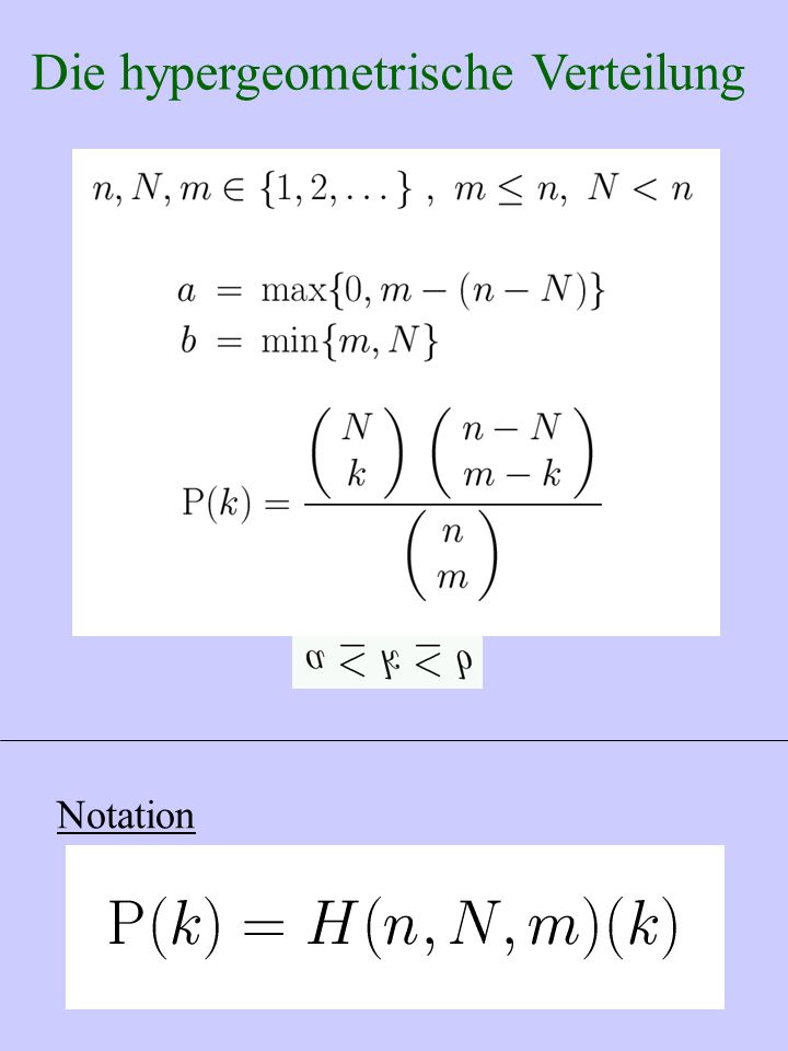 Die hypergeometrische Verteilung Notation