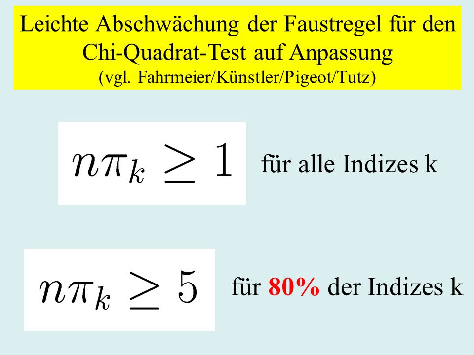 Leichte Abschwächung der Faustregel für den Chi-Quadrat-Test auf Anpassung (vgl.
