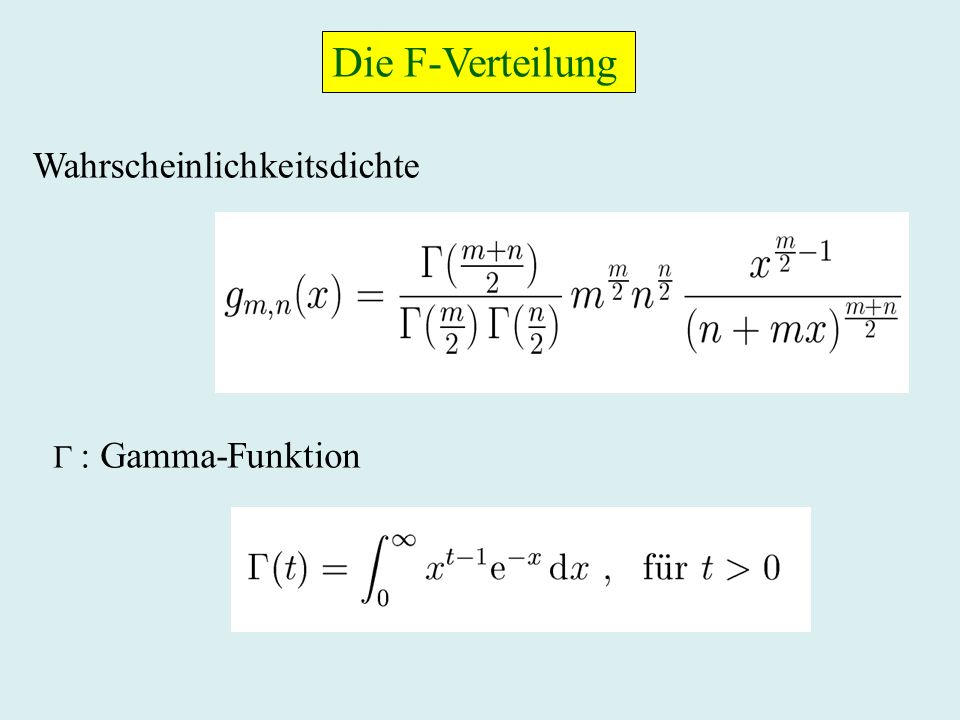 Die F-Verteilung Wahrscheinlichkeitsdichte : Gamma-Funktion