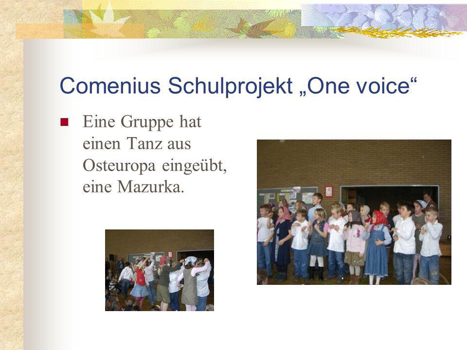 Comenius Schulprojekt One voice Eine Gruppe hat einen Tanz aus Osteuropa eingeübt, eine Mazurka.