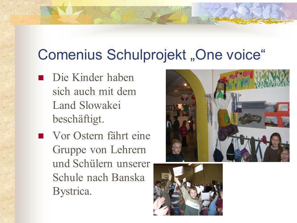 Comenius Schulprojekt One voice Die Kinder haben sich auch mit dem Land Slowakei beschäftigt.