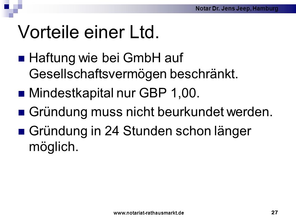 Notar Dr. Jens Jeep, Hamburg   27 Vorteile einer Ltd.
