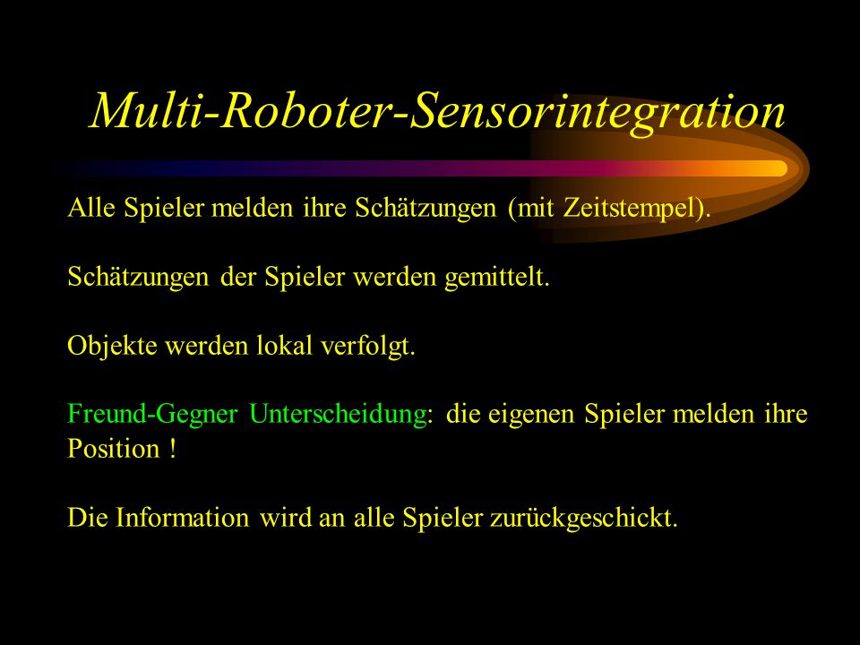 Multi-Roboter-Sensorintegration Alle Spieler melden ihre Schätzungen (mit Zeitstempel).