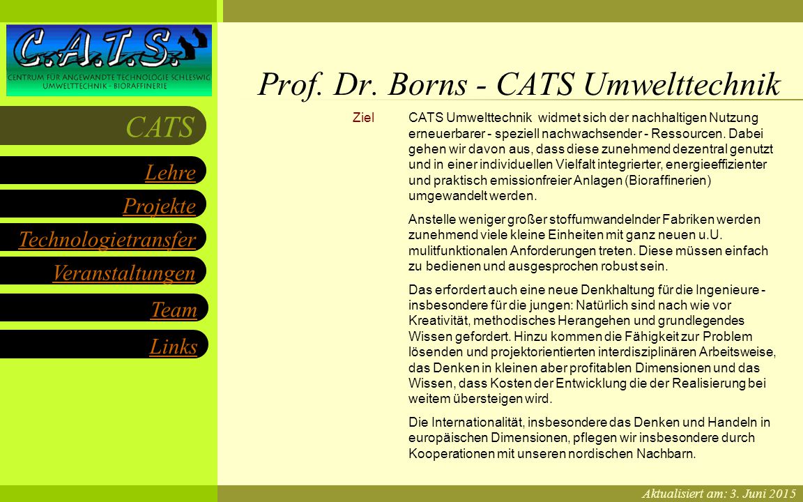 CATS Umwelttechnik An Der FH Flensburg Projekte Technologietransfer Veranstaltungen Links Lehre