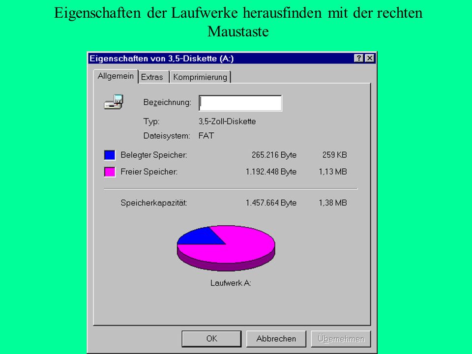 Kopieren von Diskette auf Diskette Im Explorer mit der rechten Maustaste das Laufwerk a: anklicken.