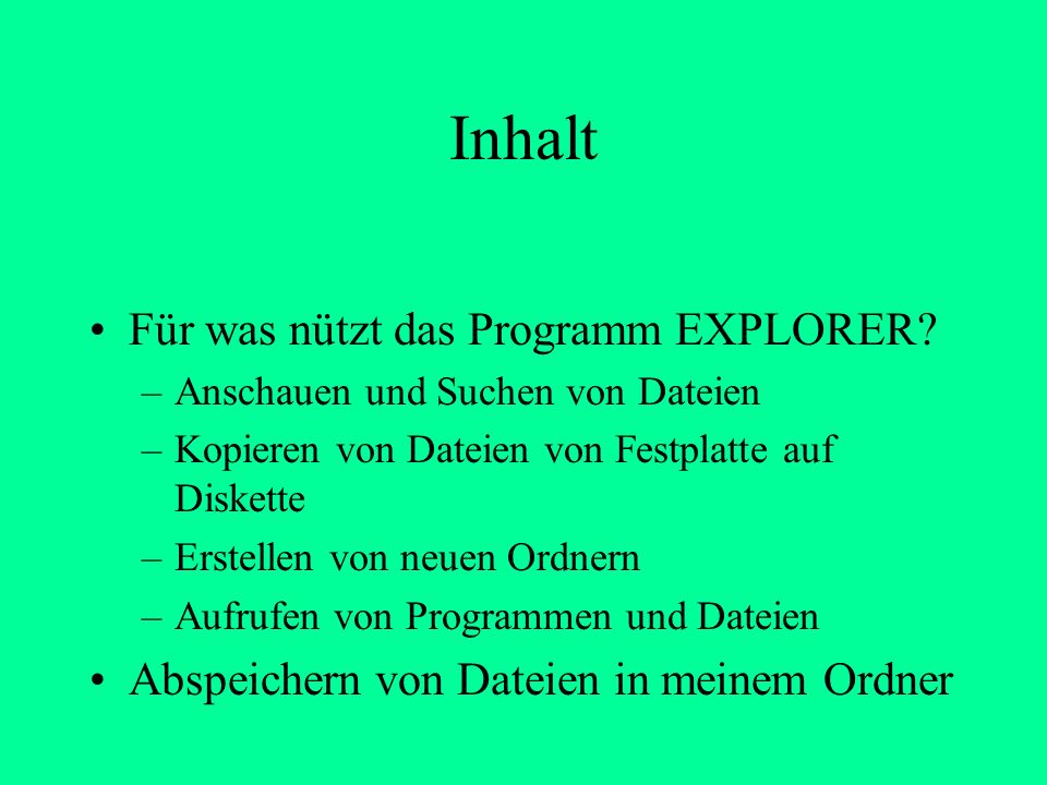 Der Explorer Programm, das das Inhaltsverzeichnis des Computers anzeigt Heinz Reinlein/ 2001