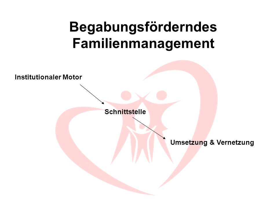 Begabungsförderndes Familienmanagement Institutionaler Motor Schnittstelle Umsetzung & Vernetzung