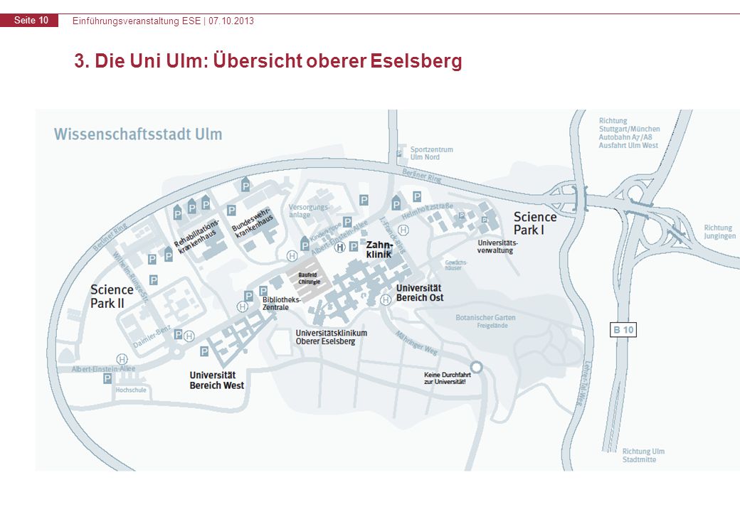 Einführungsveranstaltung ESE | Seite Die Uni Ulm: Übersicht oberer Eselsberg