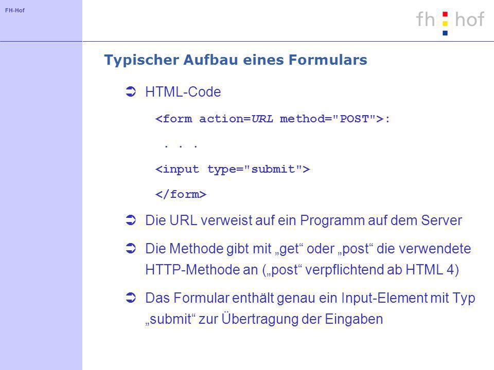 FH-Hof Typischer Aufbau eines Formulars HTML-Code :...