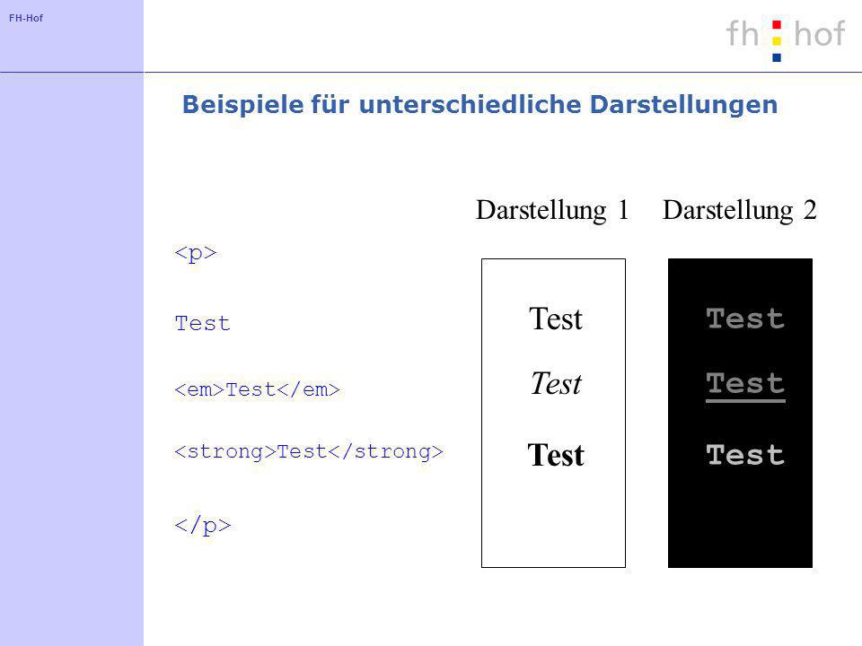 FH-Hof Beispiele für unterschiedliche Darstellungen Test Test Test Test Test Darstellung 1Darstellung 2