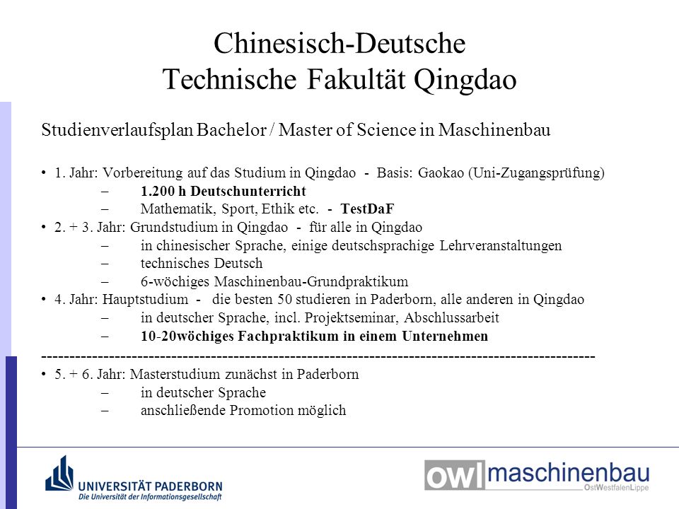 Studienverlaufsplan Bachelor / Master of Science in Maschinenbau 1.