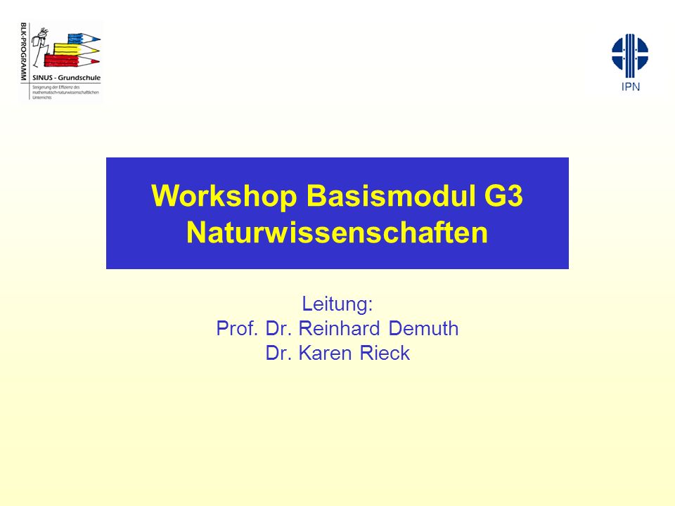Workshop Basismodul G3 Naturwissenschaften Leitung: Prof. Dr. Reinhard Demuth Dr. Karen Rieck