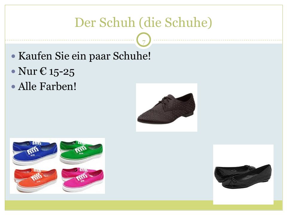 7 Der Schuh (die Schuhe) Kaufen Sie ein paar Schuhe! Nur Alle Farben!