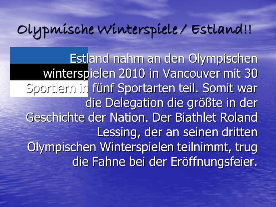Olypmische Winterspiele / Estland!.