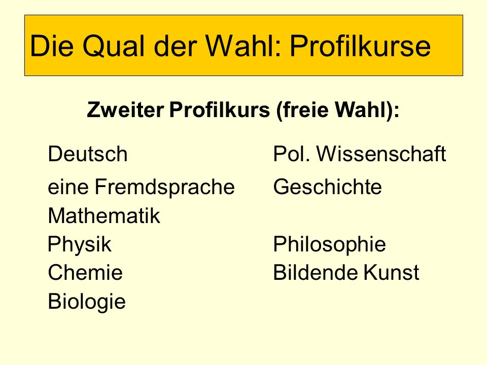 Zweiter Profilkurs (freie Wahl): DeutschPol.