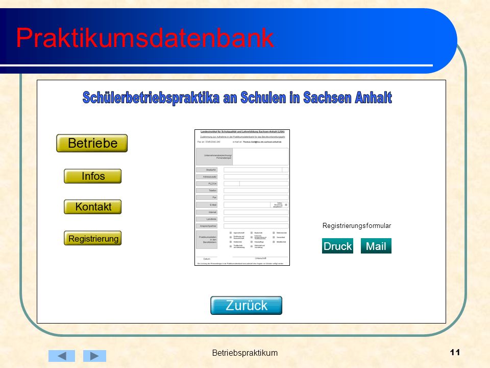 Betriebspraktikum11 Praktikumsdatenbank Registrierungsformular DruckMail