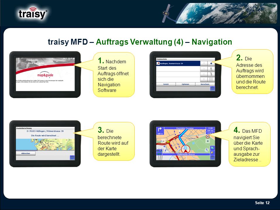 Seite 12 traisy MFD – Auftrags Verwaltung (4) – Navigation 1.