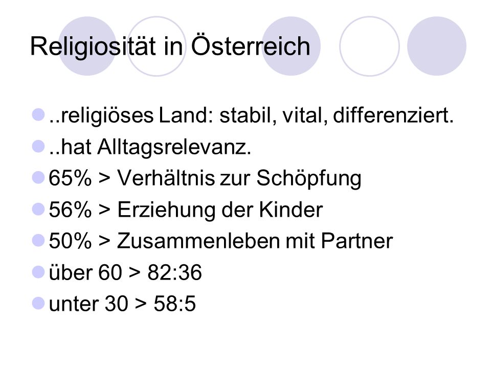Religiosität in Österreich..religiöses Land: stabil, vital, differenziert...hat Alltagsrelevanz.