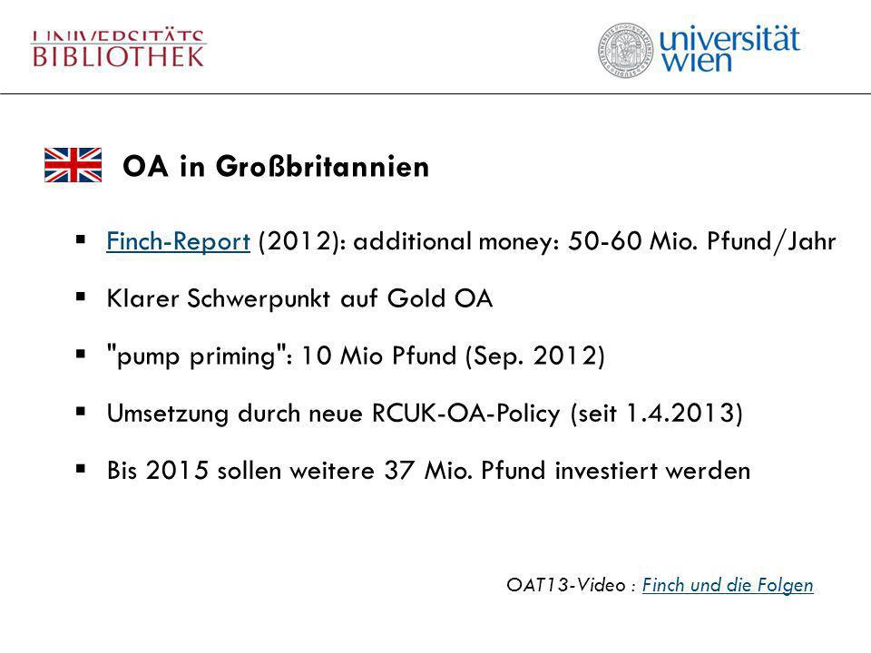 OA in Großbritannien Finch-Report (2012): additional money: Mio.