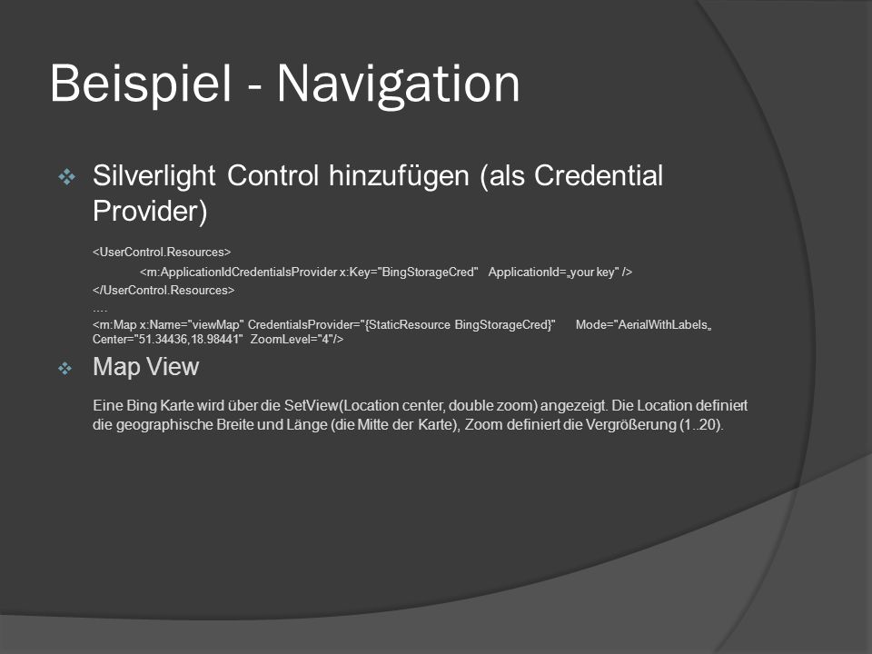 Beispiel - Navigation Silverlight Control hinzufügen (als Credential Provider) ….