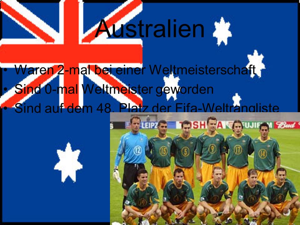 Australien Waren 2-mal bei einer Weltmeisterschaft Sind 0-mal Weltmeister geworden Sind auf dem 48.