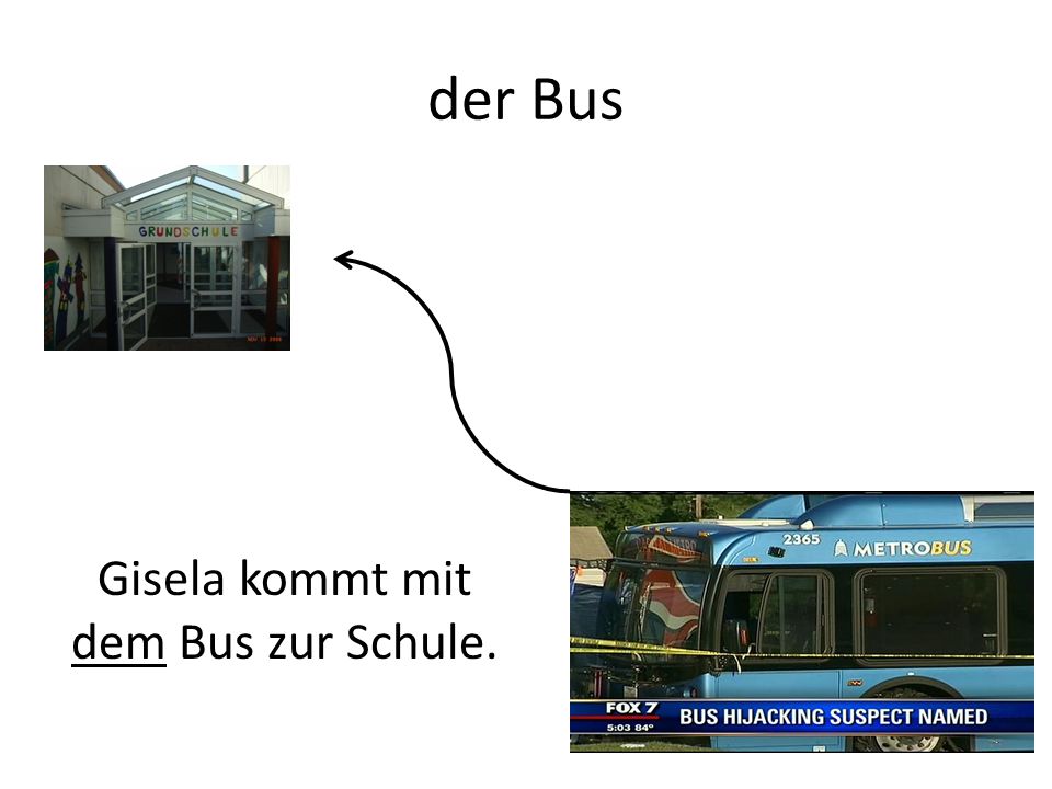 der Bus Gisela kommt mit dem Bus zur Schule.