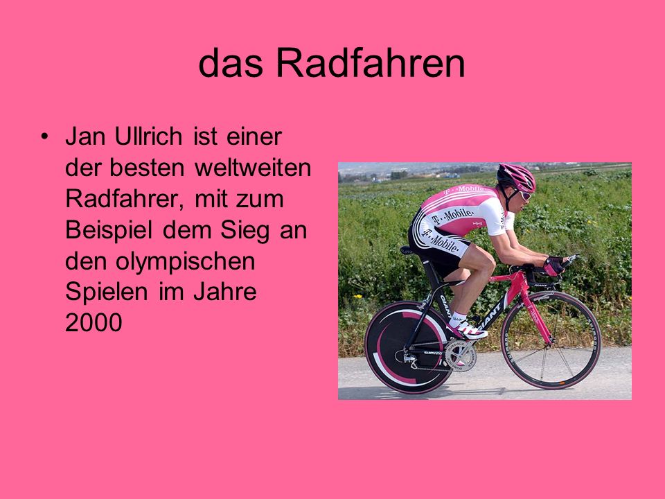 das Radfahren Jan Ullrich ist einer der besten weltweiten Radfahrer, mit zum Beispiel dem Sieg an den olympischen Spielen im Jahre 2000