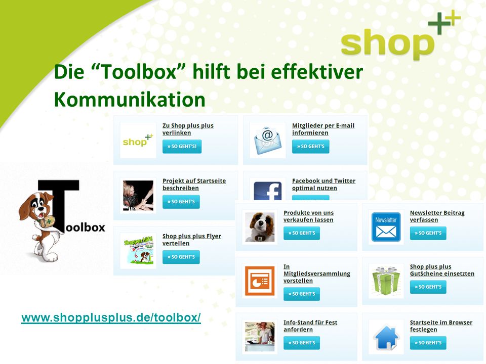 Die Toolbox hilft bei effektiver Kommunikation 7   Copyright © 2013 Shop plus plus