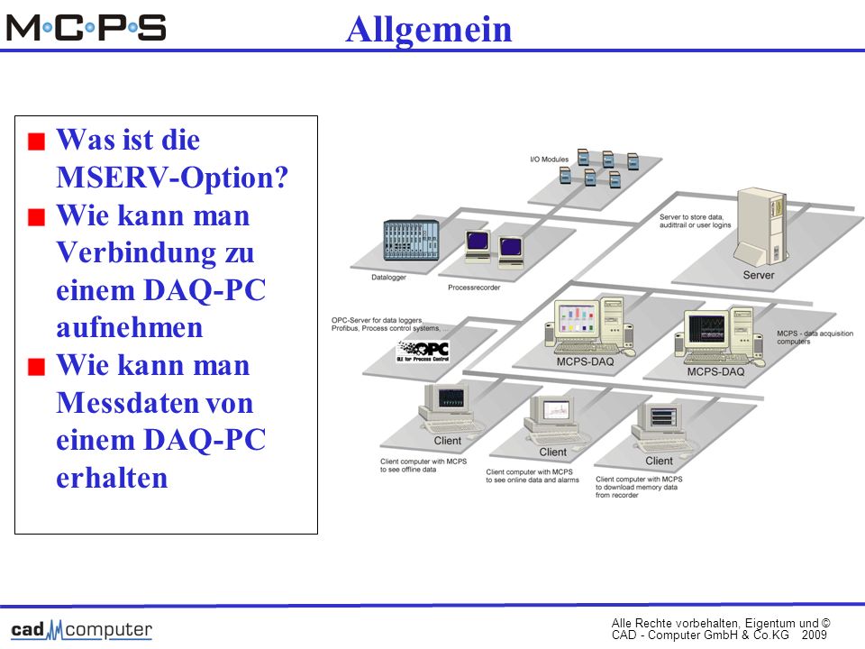 Alle Rechte vorbehalten, Eigentum und © CAD - Computer GmbH & Co.KG 2009 Allgemein Was ist die MSERV-Option.