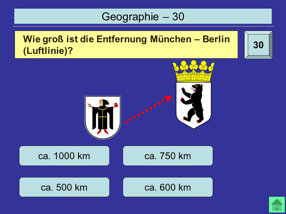 Geographie – Wie groß ist die Entfernung München – Berlin (Luftlinie).