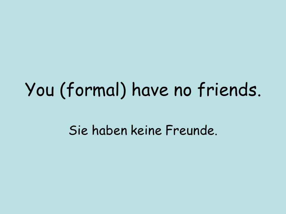 You (formal) have no friends. Sie haben keine Freunde.