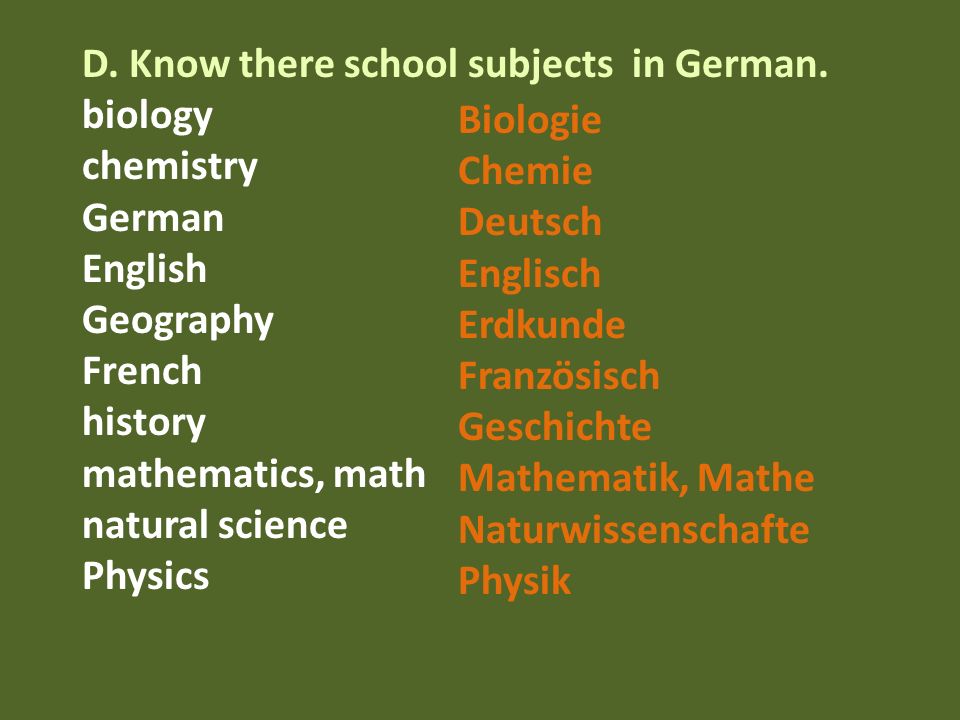 D. Know there school subjects in German.
