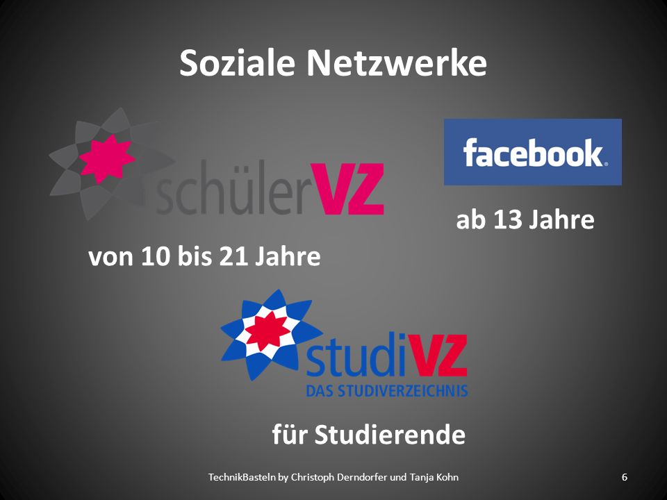 Soziale Netzwerke TechnikBasteln by Christoph Derndorfer und Tanja Kohn6 ab 13 Jahre von 10 bis 21 Jahre für Studierende