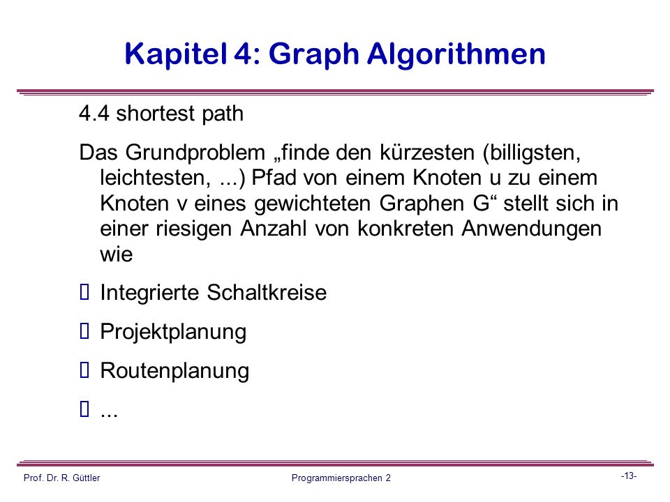 Programmiersprachen II Graph_Algorithmen Gewichtete Graphen - Minimum ...