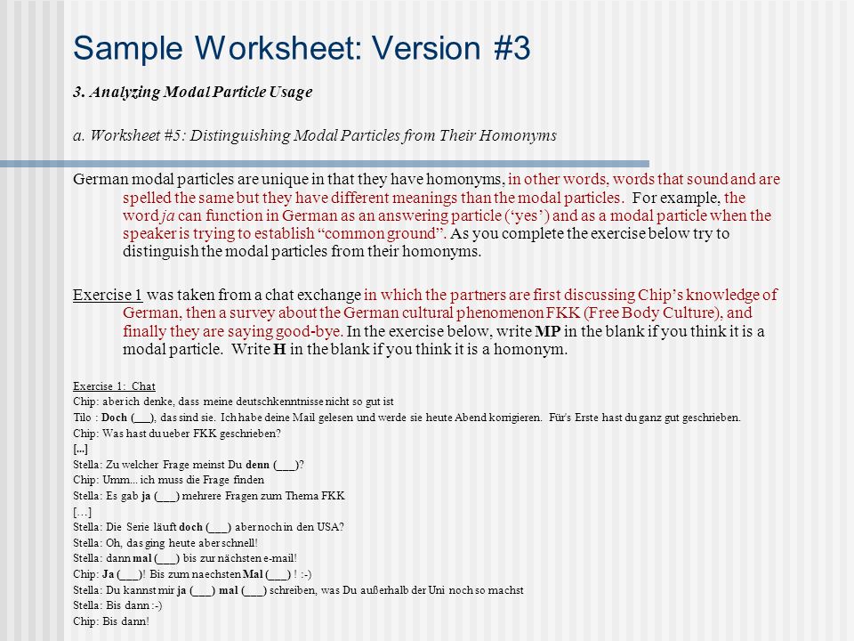 Sample Worksheet: Version #3 3. Analyzing Modal Particle Usage a.