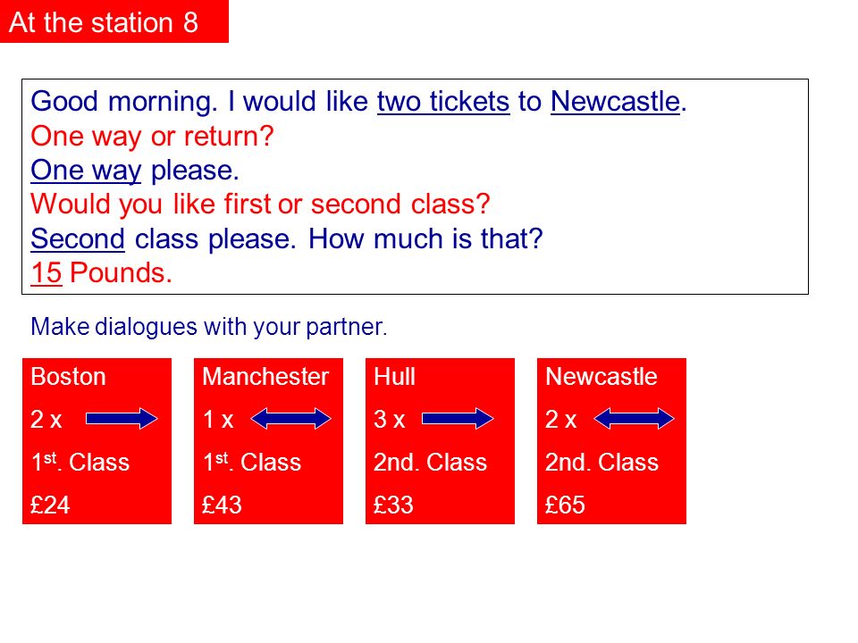 Good morning. I would like two tickets to Newcastle.